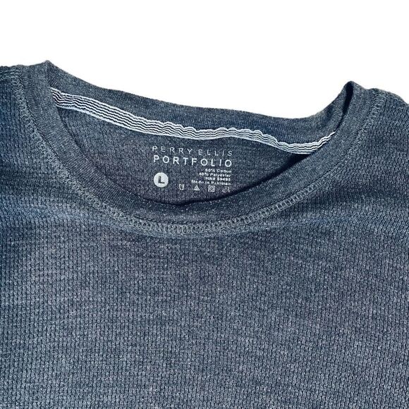 Grey Marl long sleeve waffle fabric T-shirt - Perry Ellis - Picture 3 of 7